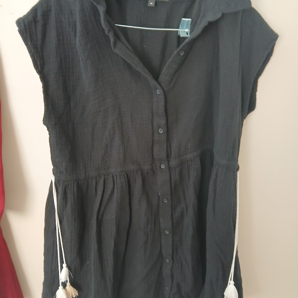 Black Women's Blouse with Tassel Details